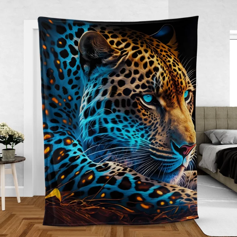 Blue and Yellow Leopard Artwork Fleece Blanket