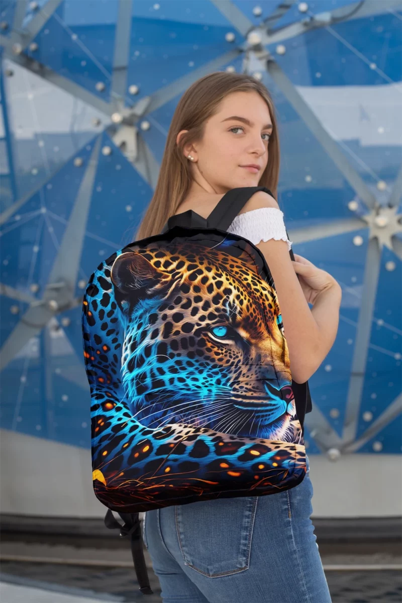 Blue and Yellow Leopard Artwork Minimalist Backpack 2