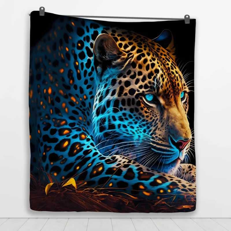 Blue and Yellow Leopard Artwork Quilt Blanket 1