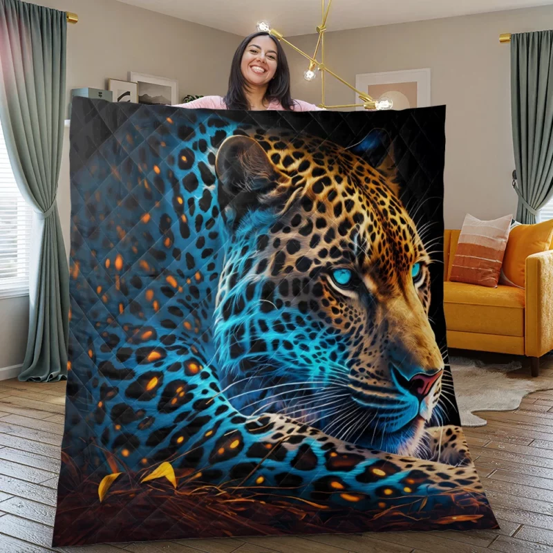 Blue and Yellow Leopard Artwork Quilt Blanket