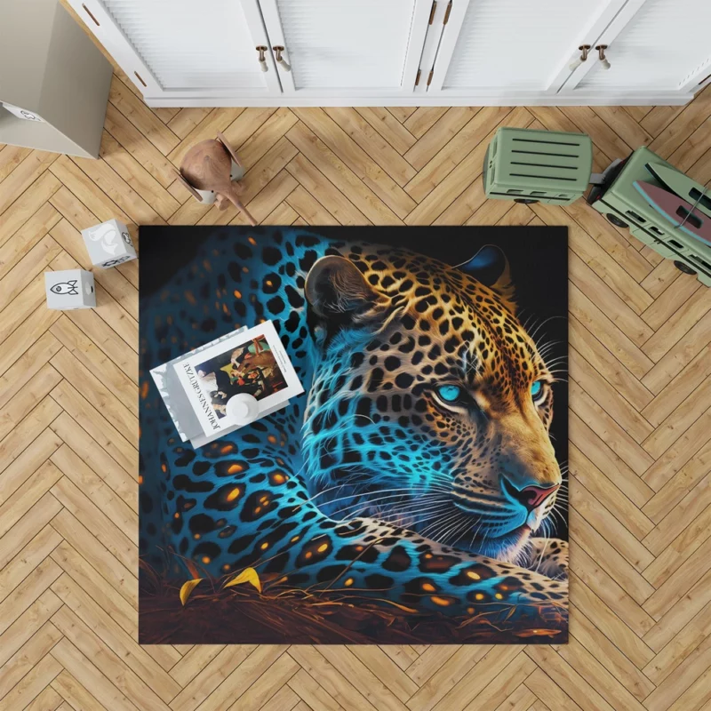 Blue and Yellow Leopard Artwork Rug