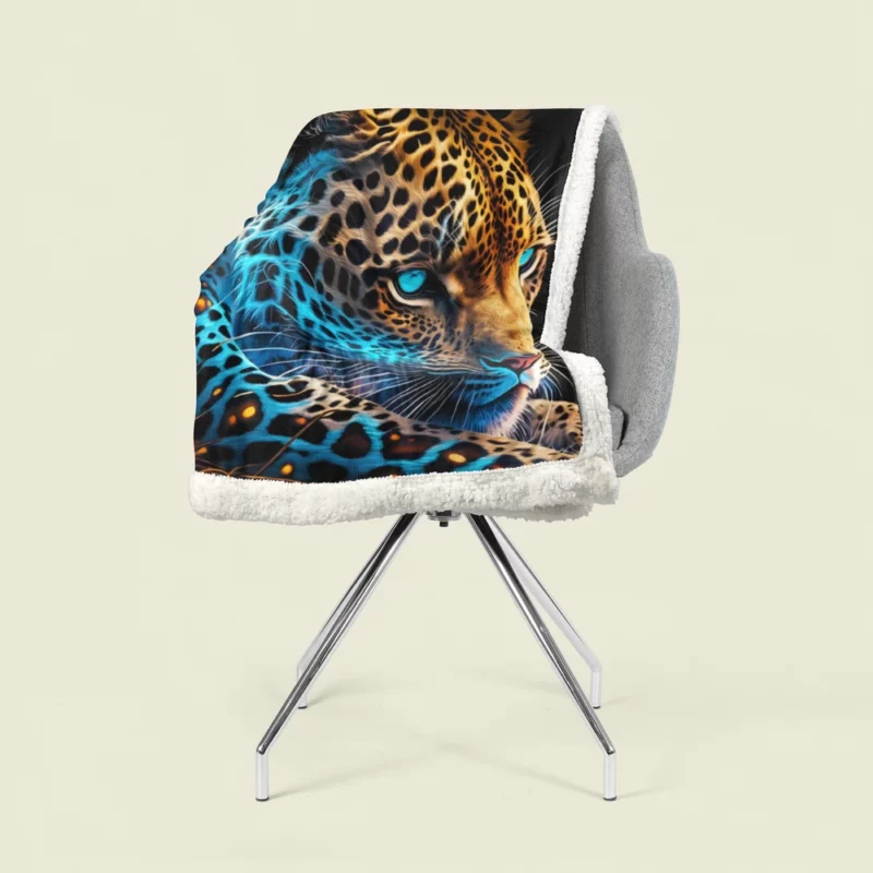 Blue and Yellow Leopard Artwork Sherpa Fleece Blanket 1