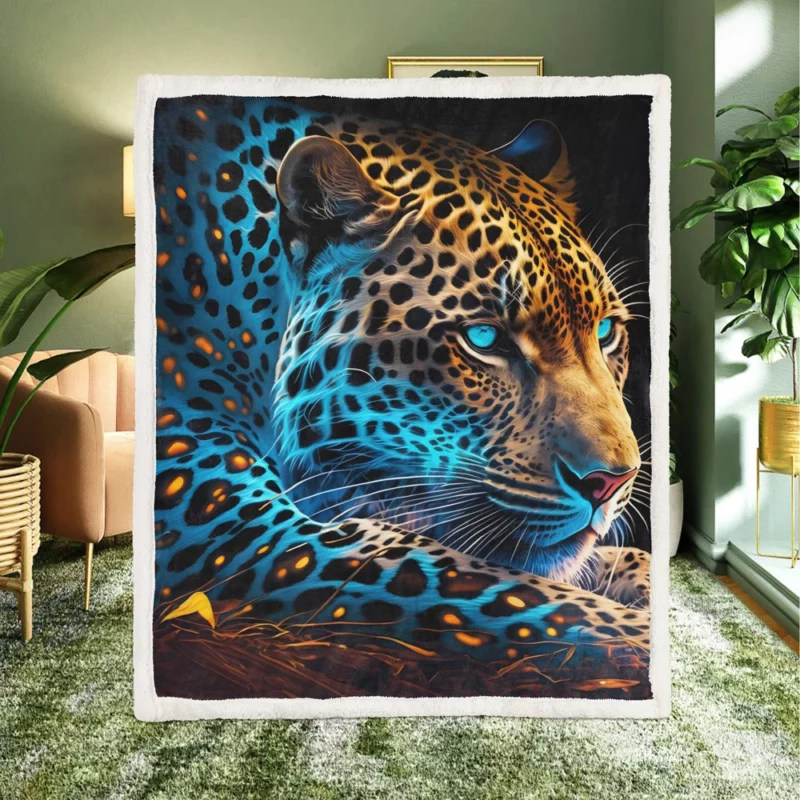 Blue and Yellow Leopard Artwork Sherpa Fleece Blanket