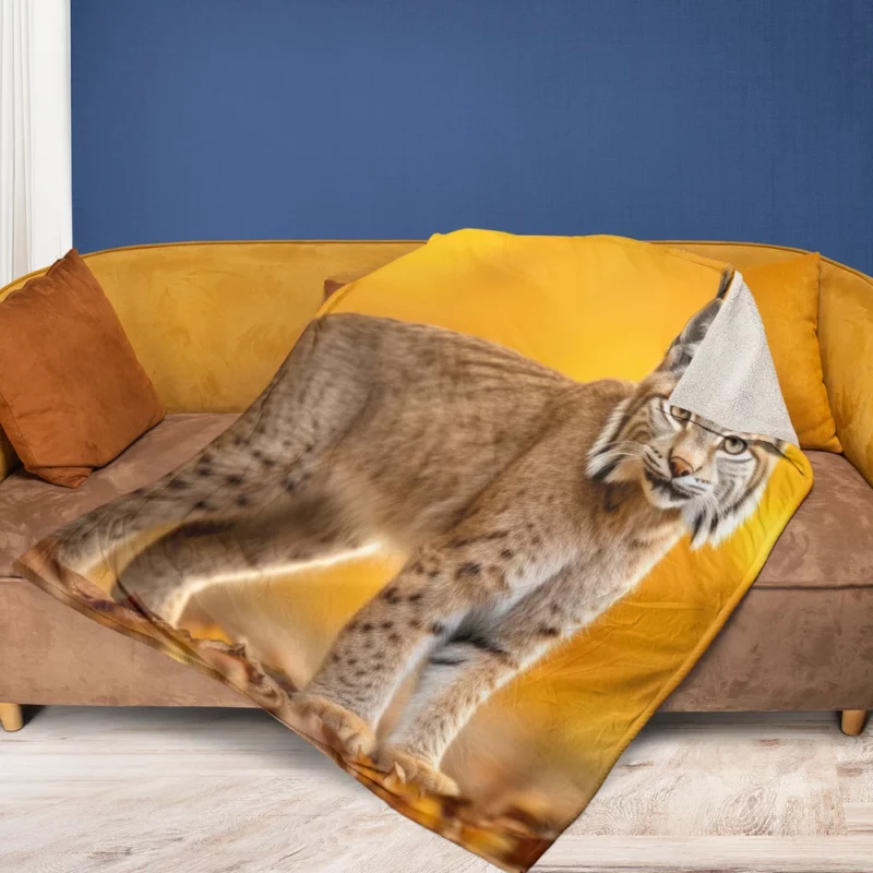 Bobcat in Autumn Season Fleece Blanket 1