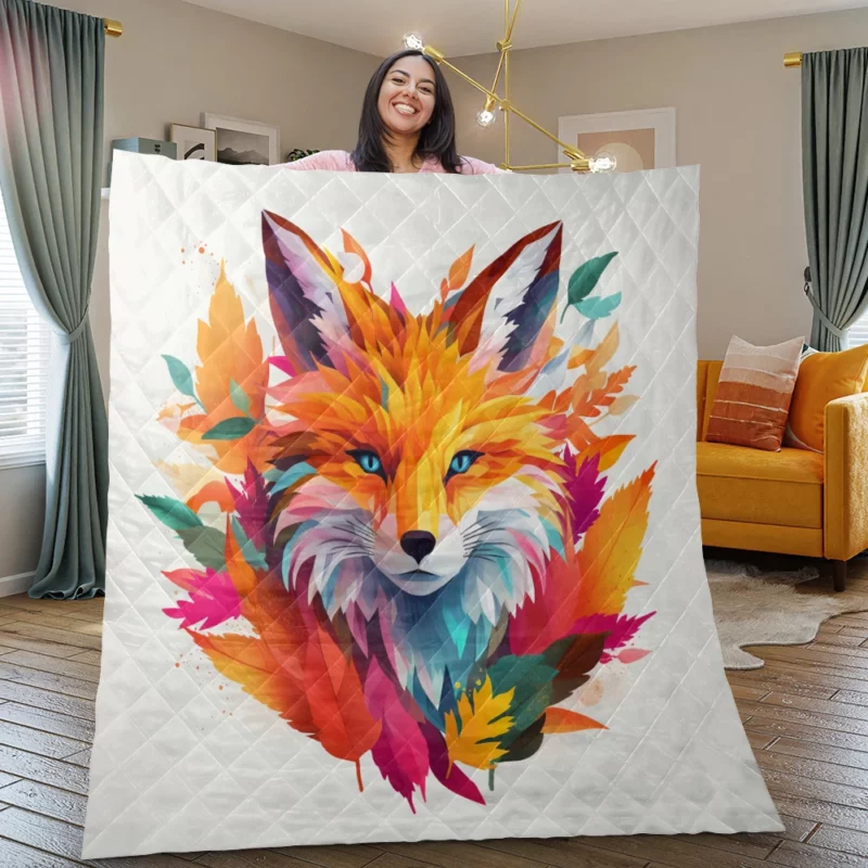 Bright Fox AI Artwork Quilt Blanket