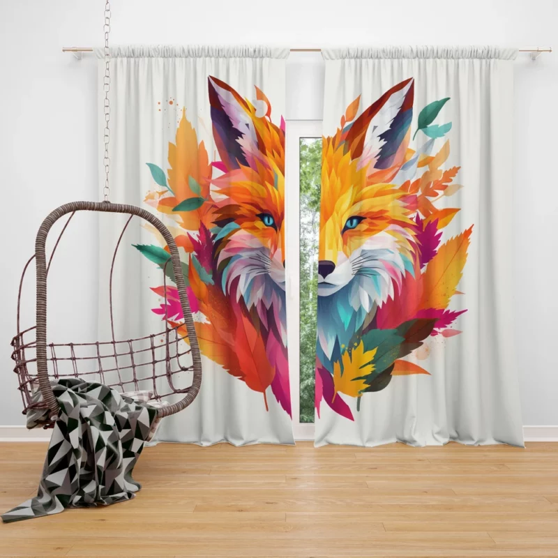 Bright Fox AI Artwork Window Curtain