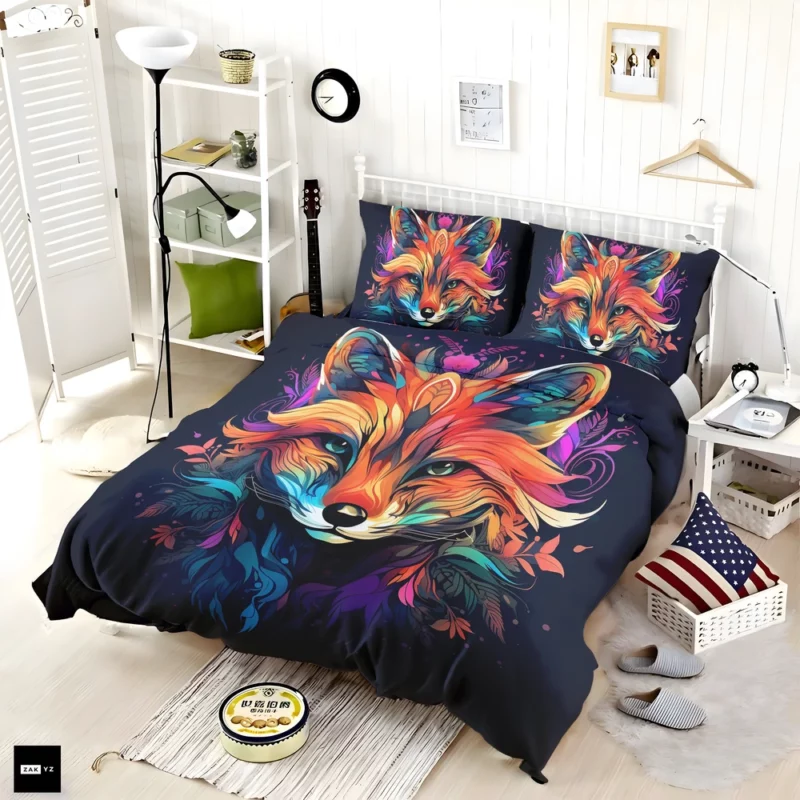 Brightly Colored Fox Design Bedding Set