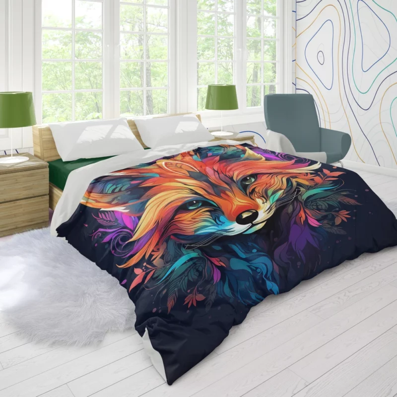 Brightly Colored Fox Design Duvet Cover