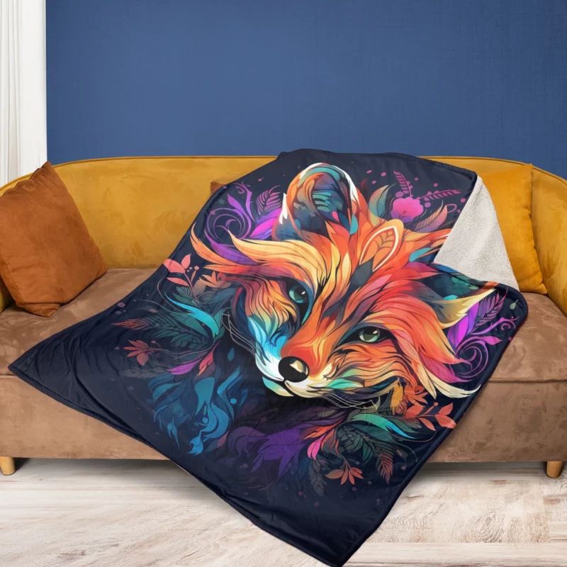 Brightly Colored Fox Design Fleece Blanket 1
