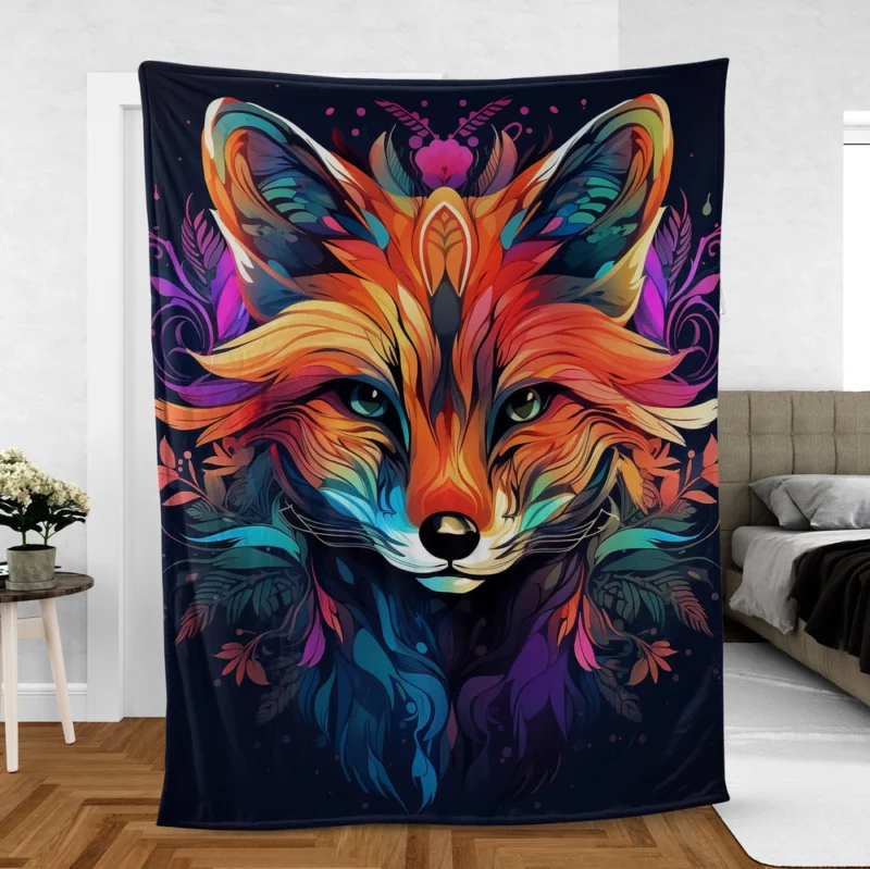 Brightly Colored Fox Design Fleece Blanket