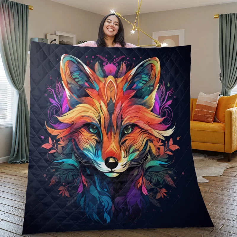 Brightly Colored Fox Design Quilt Blanket