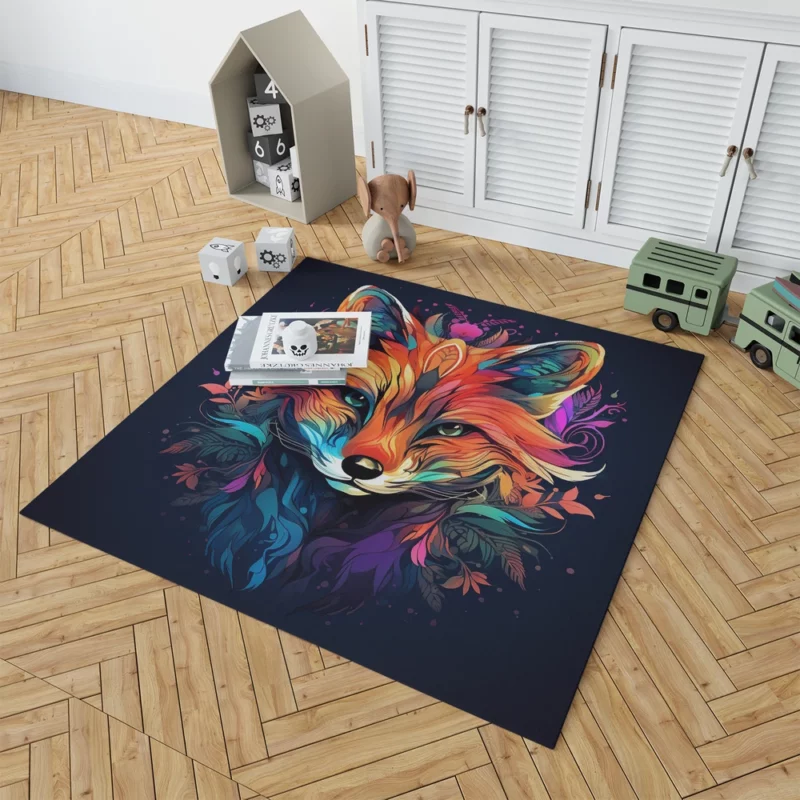 Brightly Colored Fox Design Rug 1