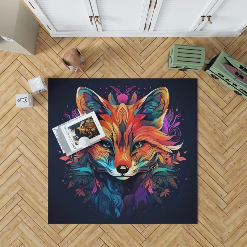 Brightly Colored Fox Design Rug