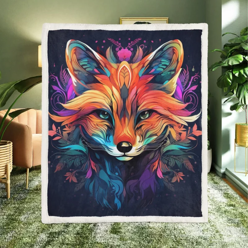 Brightly Colored Fox Design Sherpa Fleece Blanket
