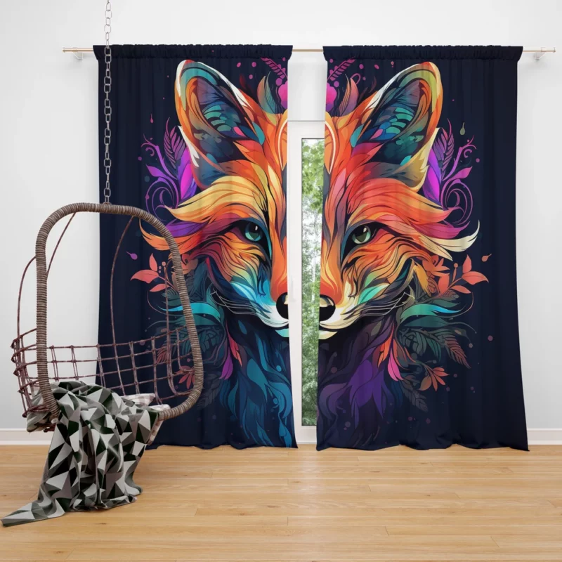 Brightly Colored Fox Design Window Curtain