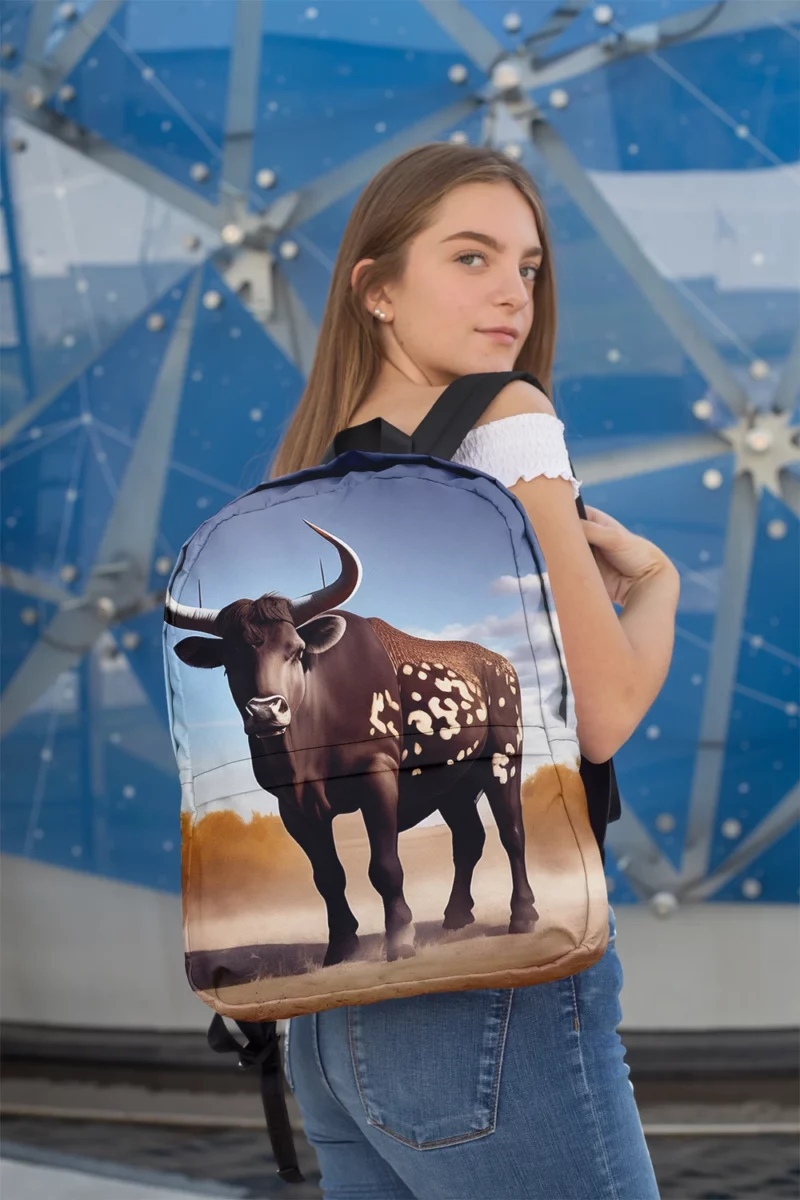 Brown Bull in Field Minimalist Backpack 2