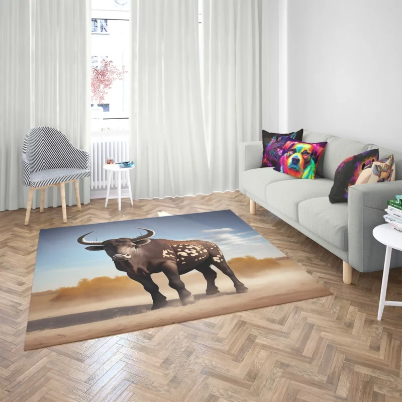 Brown Bull in Field Rug 2