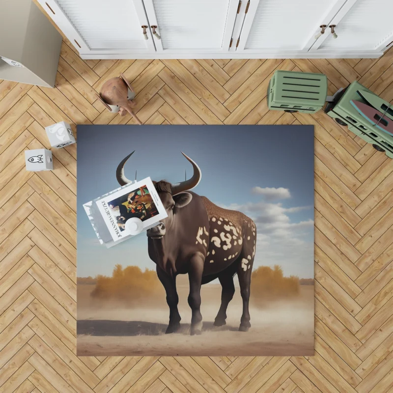 Brown Bull in Field Rug