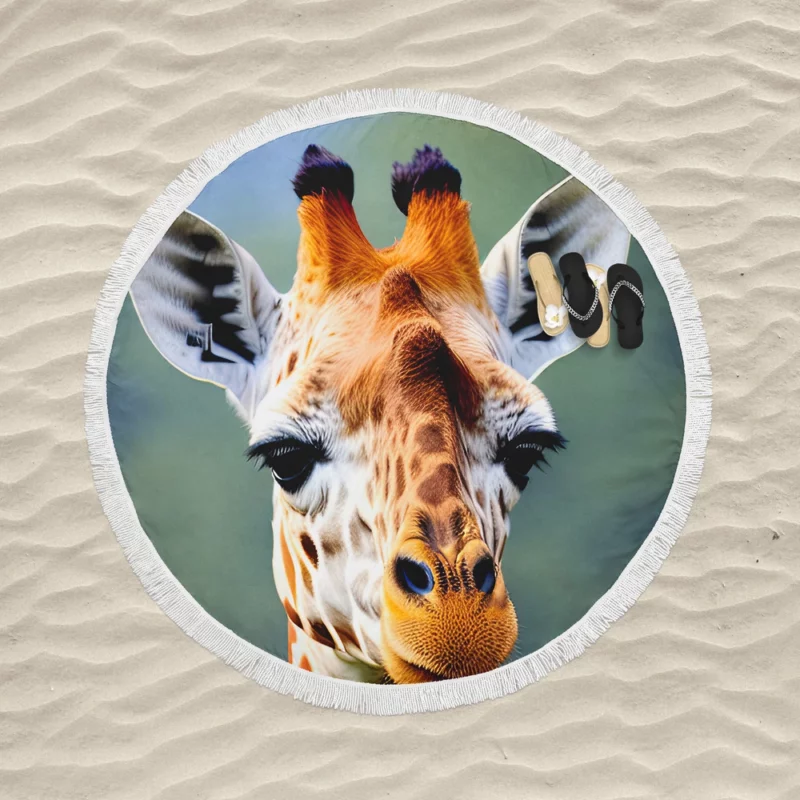 Brown and White Giraffe Round Beach Towel