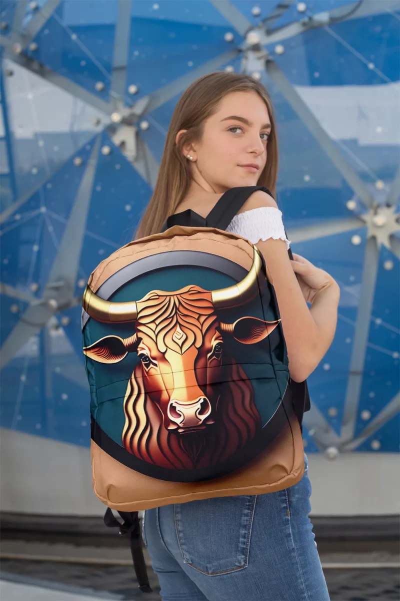 Bull Inside Blue Circle Minimalist Backpack 2