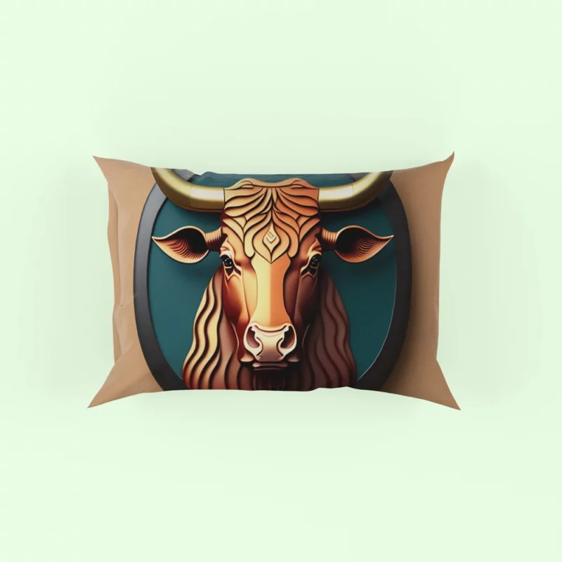 Bull Inside Blue Circle Pillow Case