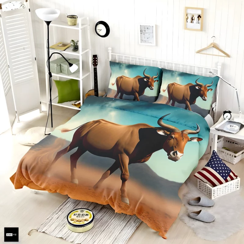 Bull Under Cloudy Sky Painting Bedding Set