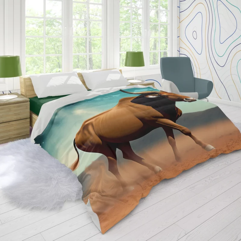 Bull Under Cloudy Sky Painting Duvet Cover