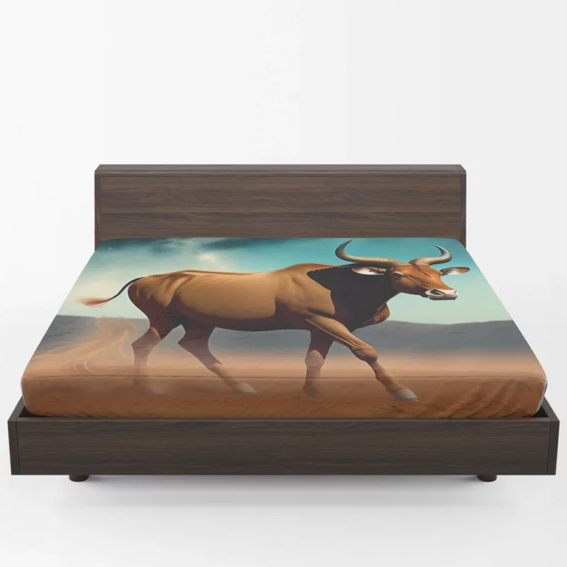 Bull Under Cloudy Sky Painting Fitted Sheet 1