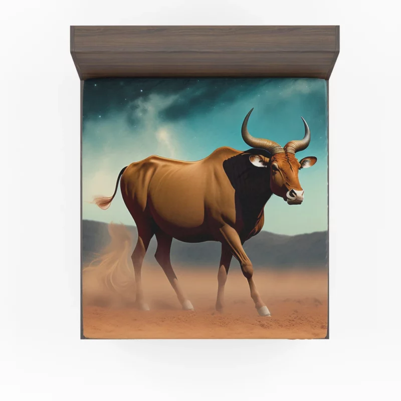 Bull Under Cloudy Sky Painting Fitted Sheet