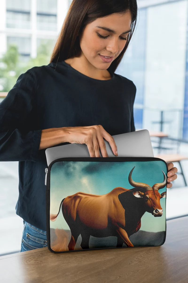 Bull Under Cloudy Sky Painting Laptop Sleeve 1