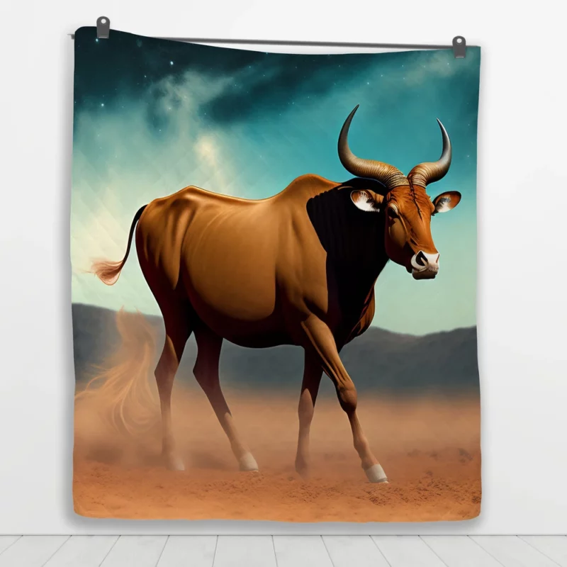 Bull Under Cloudy Sky Painting Quilt Blanket 1