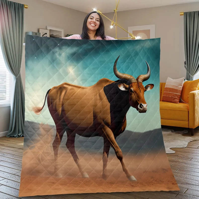 Bull Under Cloudy Sky Painting Quilt Blanket