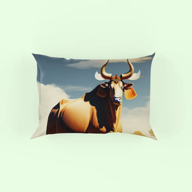 Bull With Ear Tag Painting Pillow Case