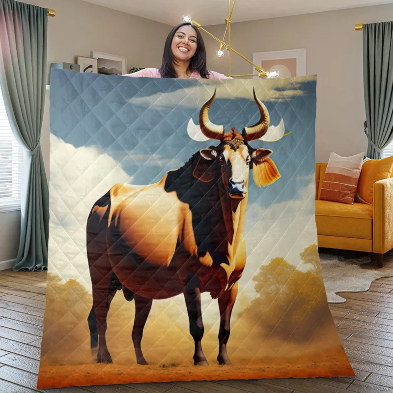 Bull With Ear Tag Painting Quilt Blanket