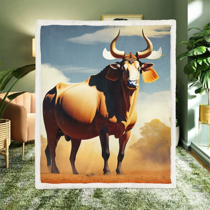 Bull With Ear Tag Painting Sherpa Fleece Blanket