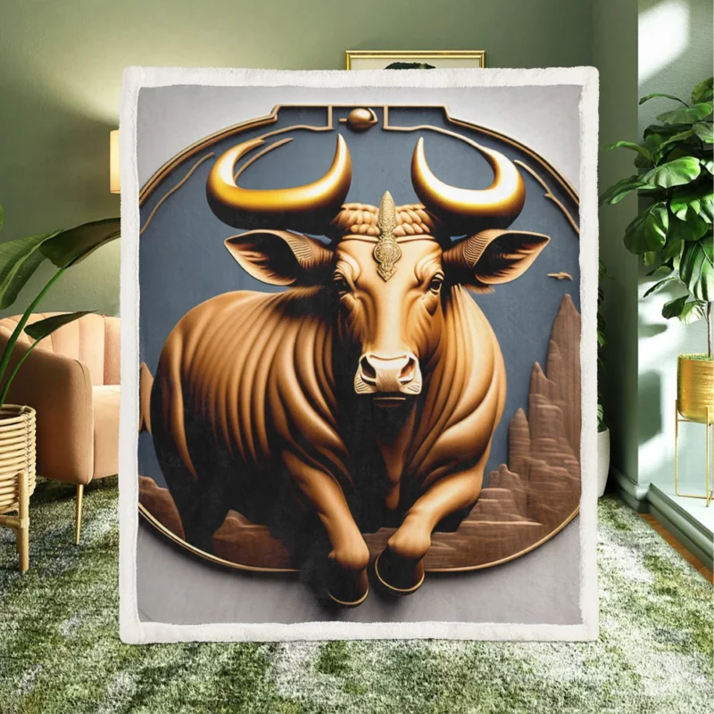 Bull With Gold Crown Sherpa Fleece Blanket