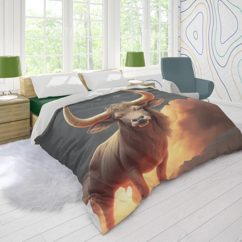 Bull With Large Horns Painting Duvet Cover
