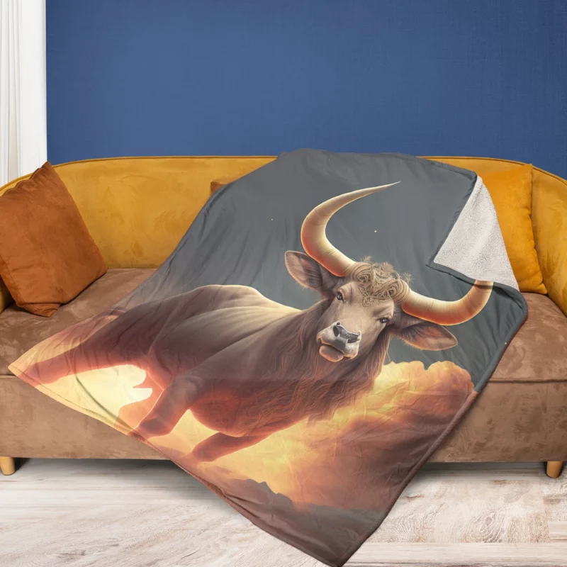 Bull With Large Horns Painting Fleece Blanket 1