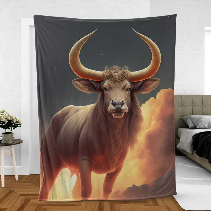 Bull With Large Horns Painting Fleece Blanket