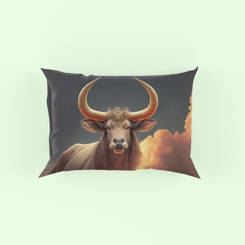 Bull With Large Horns Painting Pillow Case