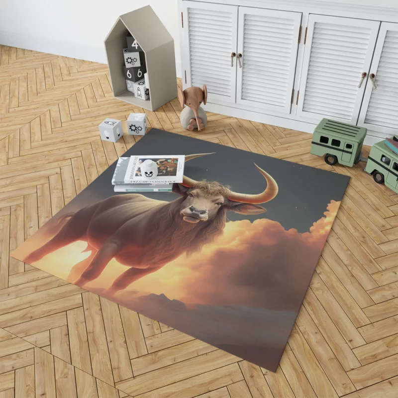 Bull With Large Horns Painting Rug 1