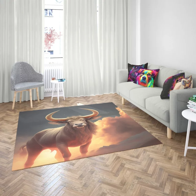 Bull With Large Horns Painting Rug 2