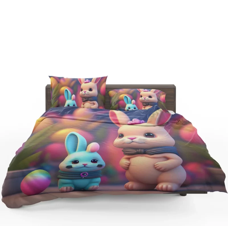 Bunnies With Colorful Easter Eggs Bedding Set 1