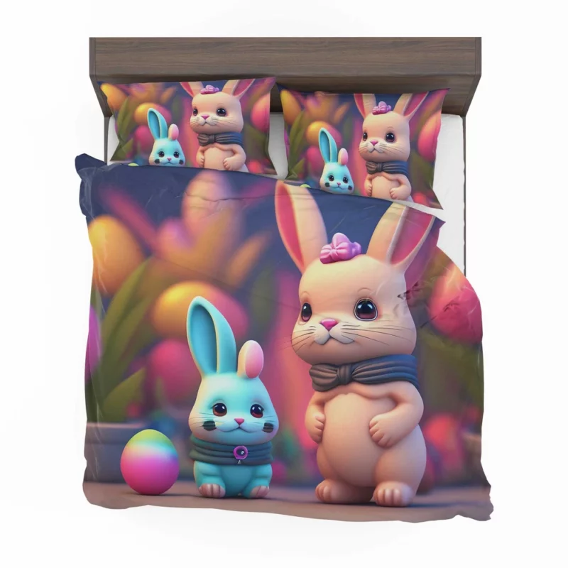 Bunnies With Colorful Easter Eggs Bedding Set 2