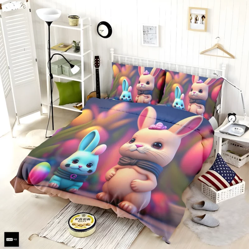 Bunnies With Colorful Easter Eggs Bedding Set