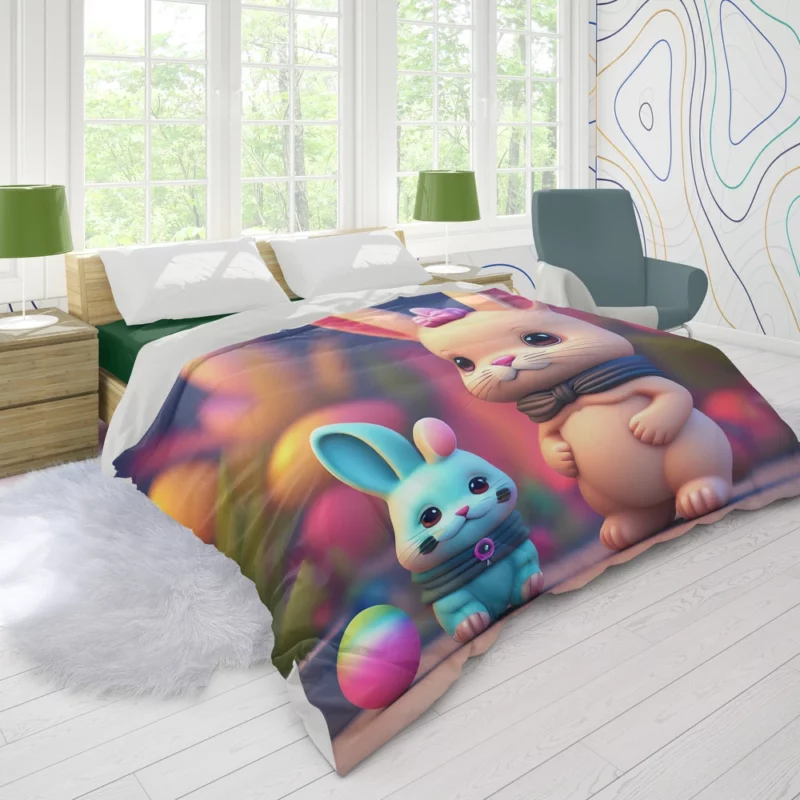 Bunnies With Colorful Easter Eggs Duvet Cover