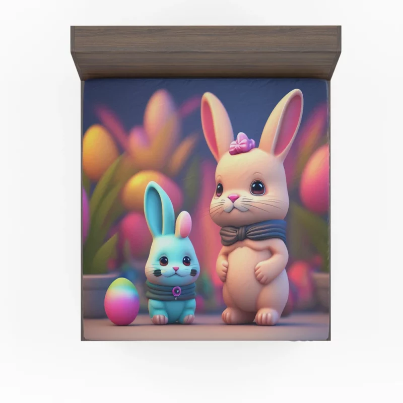 Bunnies With Colorful Easter Eggs Fitted Sheet