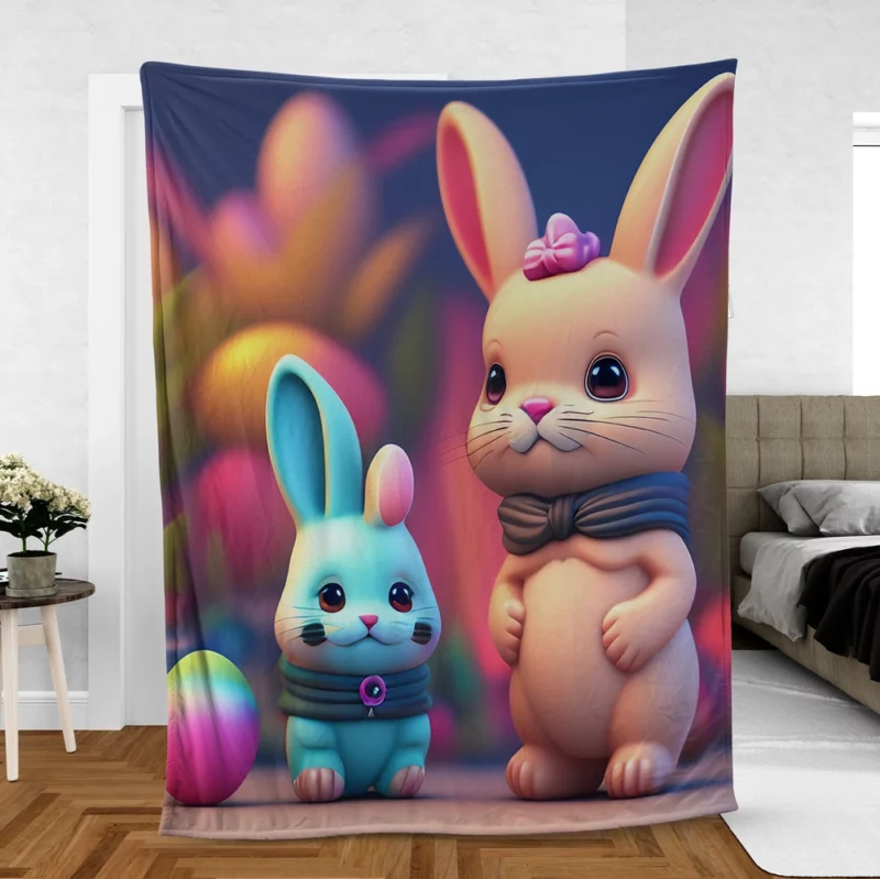 Bunnies With Colorful Easter Eggs Fleece Blanket