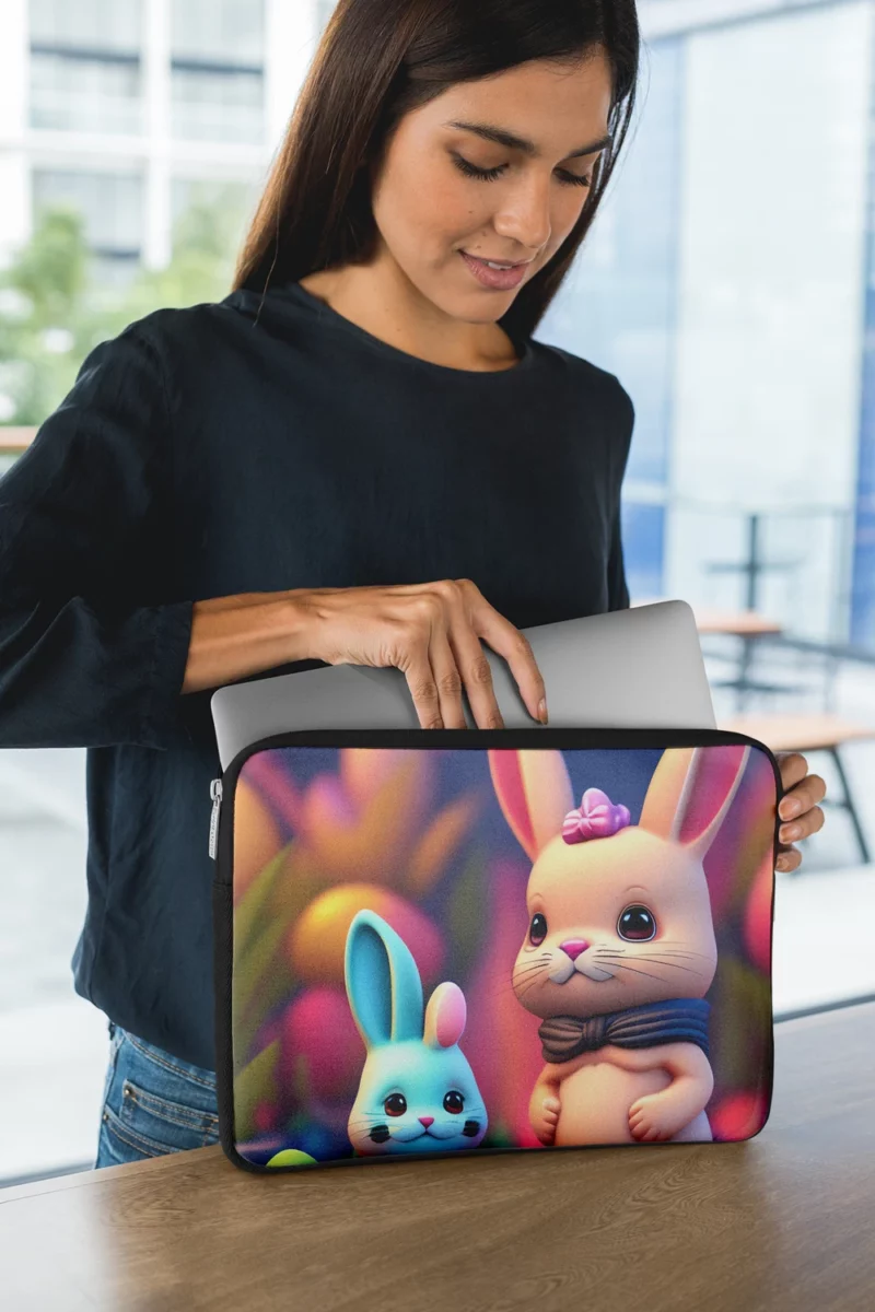 Bunnies With Colorful Easter Eggs Laptop Sleeve 1