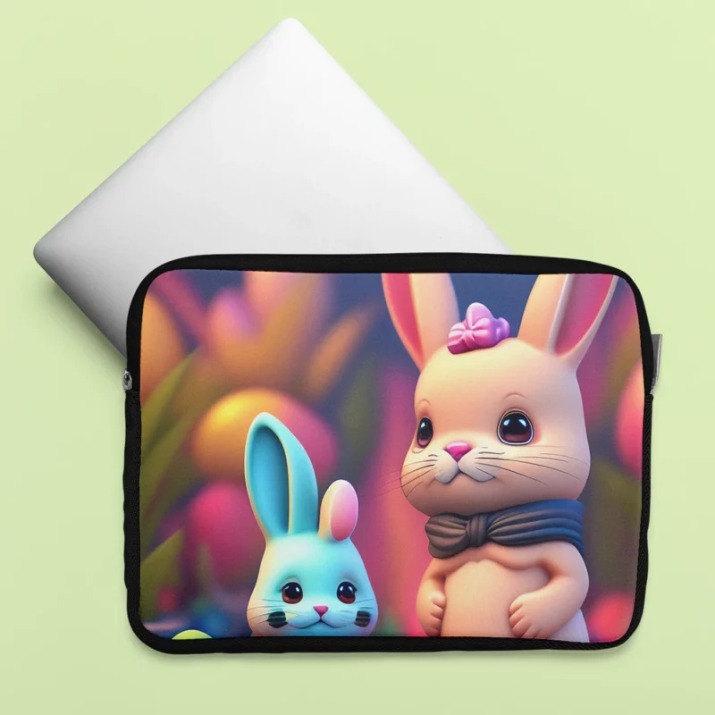 Bunnies With Colorful Easter Eggs Laptop Sleeve